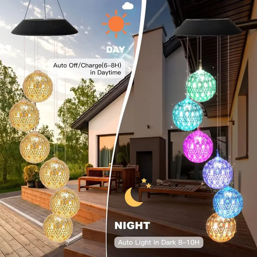 🌞Solar Metal Orb Wind Chime Mobile - Rainbow Color Changing LED Lights